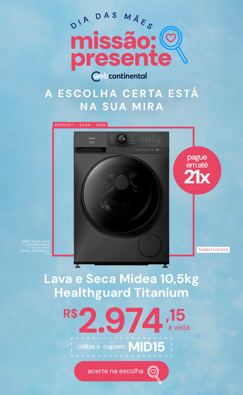 Lava e Seca Midea MF200D105WB/GK-01 10,5kg Healthguard Titanium