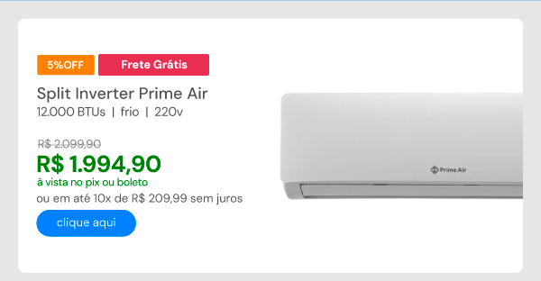 Ar Condicionado Split Inverter 12000 Btu/h Prime Air Frio 12FC 220V