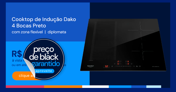 Cooktop De Indução 4 Bocas Preto Com Zona Flexível Dako Diplomata 220V