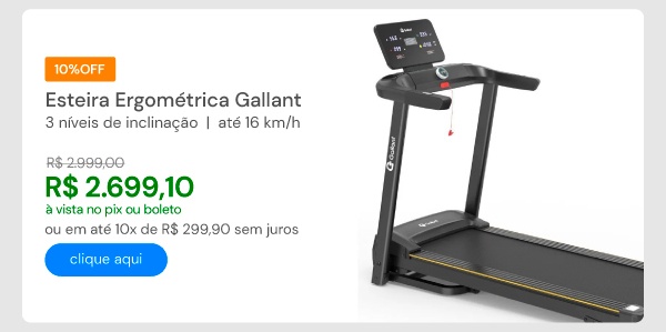 Esteira Ergométrica Elétrica Gallant Elite 2.8hp 3 Níveis de Inclinação 16Km/h 120Kg GEE12