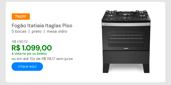 Fogão Itatiaia Itaglas Piso 5 Bocas Preto Mesa Vidro Bivolt 3700000373