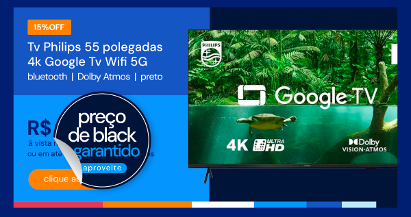 Tv Philips 55 Polegadas 55pug7408/78 4k Google Tv Wifi 5g Com Voz Bluetooth Dolby Atmos Preto Bivolt