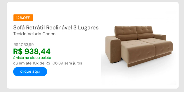 Sofá Retrátil Reclinável 3 Lugares Tecido Veludo Choco