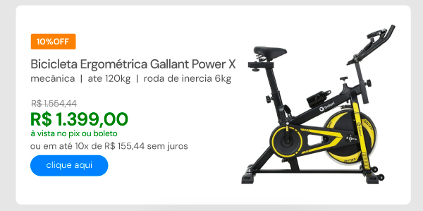 Bicicleta Ergométrica Spinning Gallant Power X Mecânica Ate 120kg Roda de Inercia 6kg (GSB06HBTB-PT)